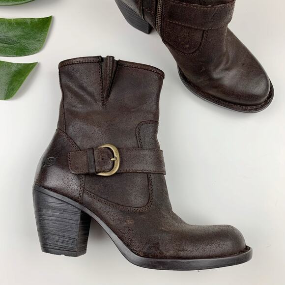 Born Palmer Ankle Boots Castagno Oiled Brown Leather Western Women's 6.5 - Picture 1 of 11